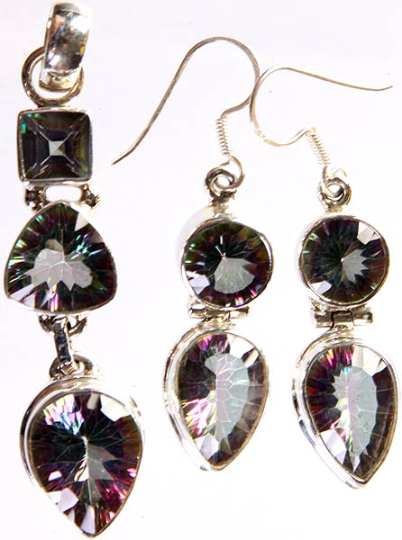 Faceted Mystic Topaz Pendant with Earrings Set