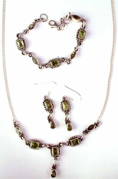 Faceted Peridot Necklace & Earrings Set