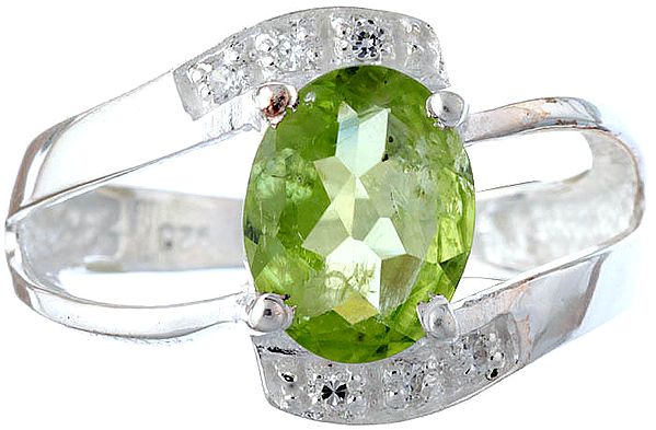 Faceted Peridot Ring with CZ