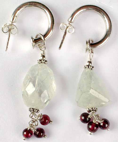 Faceted Rainbow Moonstone Nugget with Dangling Garnet