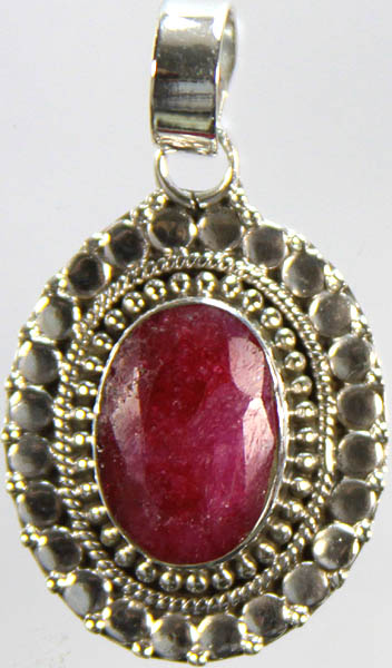 Faceted Ruby Oval Pendant