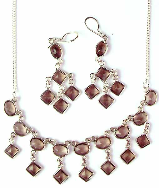 Faceted Smoky Quartz Necklace and Earring Set