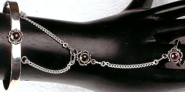 Garnet Bracelet with Attached Ring
