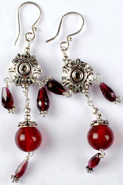 Garnet Earrings with Carnelian Ball