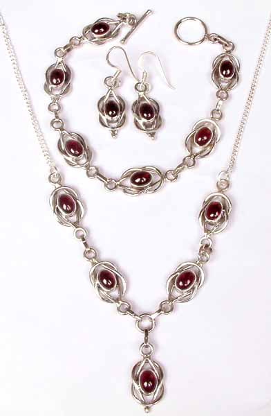 Garnet Necklace Set with Bracelet and Earrings