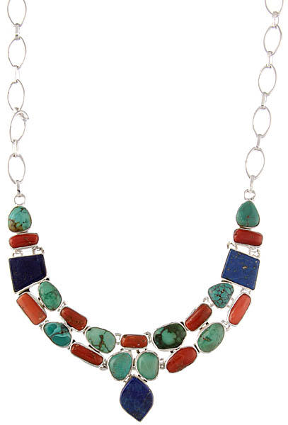 Gemstone Necklace (Turquoise, Coral and Lapis Lazuli)