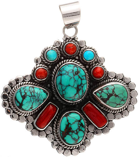 Gemstone Pendant (Turquoise and Coral)