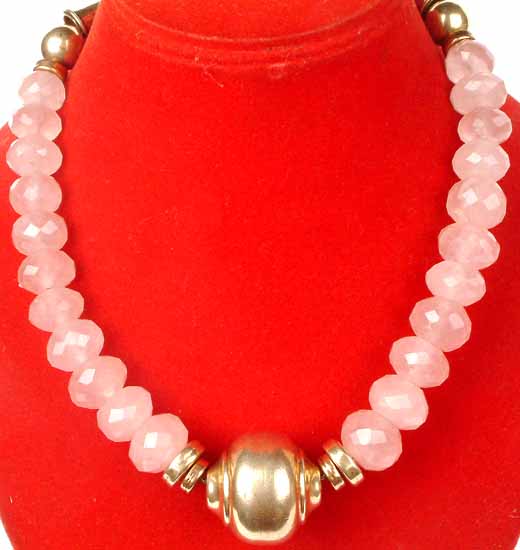 Gold Plated Necklace with Faceted Rose Quartz