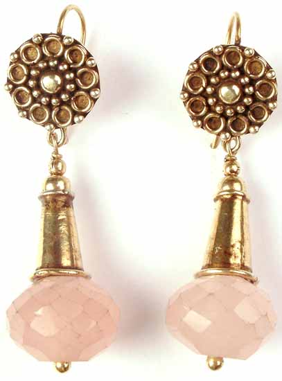 Gold Plated Rose Quartz Earrings
