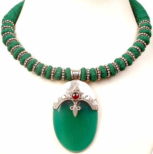Green Onyx Necklace with Matching Thread