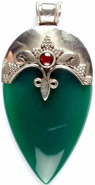Inverted Tear Drop of Green Onyx with Garnet