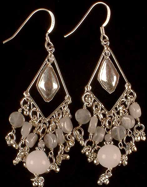 Gray Moonstone Earrings with White Marble