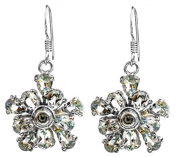 Fine Cut Gemstone Flower Earrings