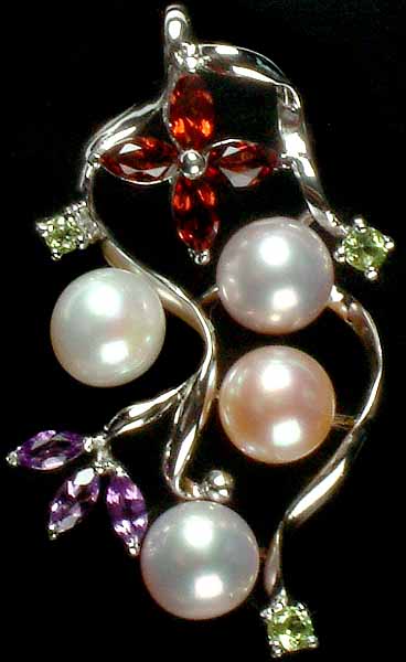 Faceted Gemstone Pendant (Garnet, Peridot, Pearl and Amethyst)