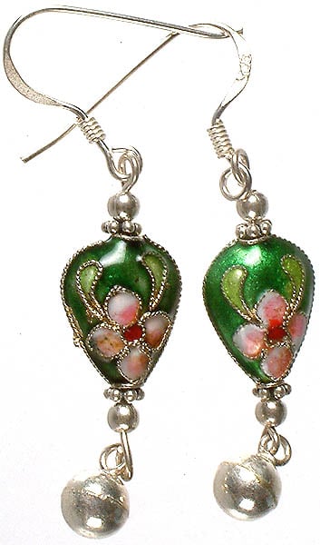Enamelled Floral Earrings with Charm