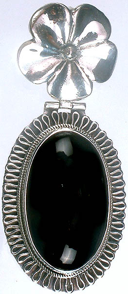Black Onyx Oval Pendant with Flower Bale
