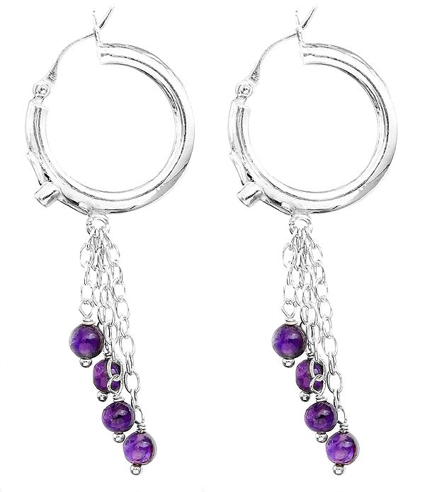 Hoop Chandelier with Gemstone | Sterling Silver Indian Earrings