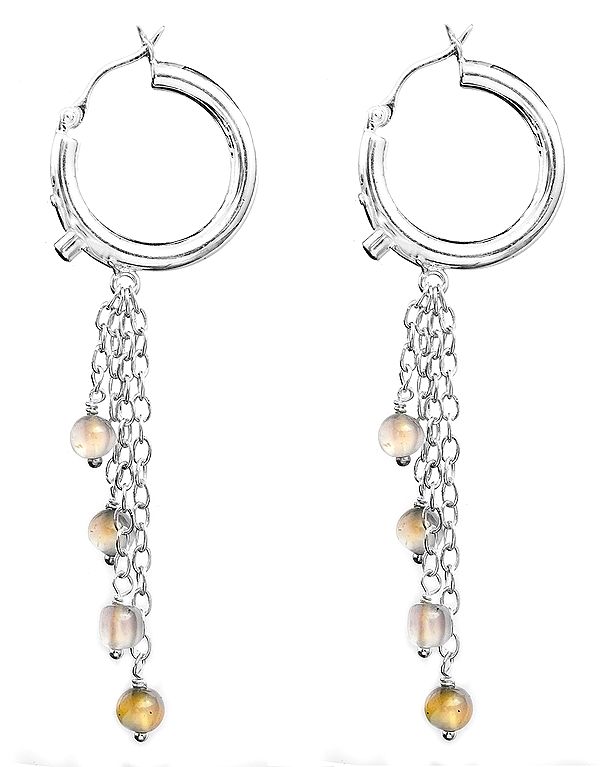 Hoop Chandelier with Gemstone | Sterling Silver Indian Earrings