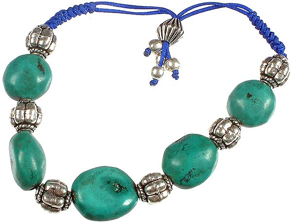 Plain Turquoise Nuggets Bracelet with Sterling Beads