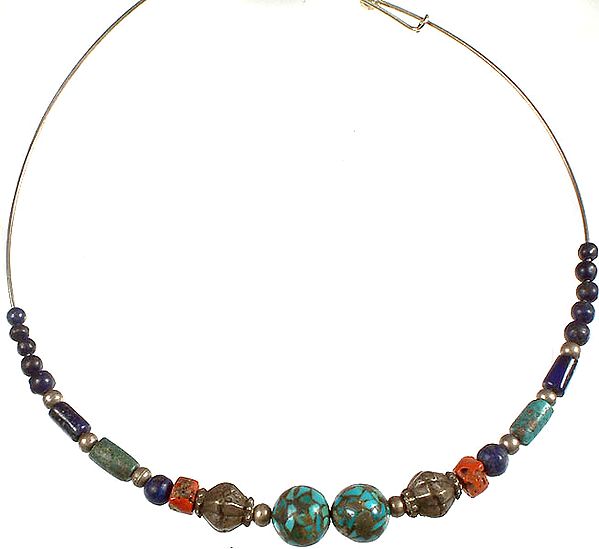 Turquoise, Lapis Lazuli and Coral Beaded Necklace