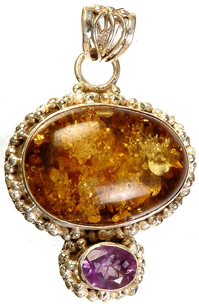 Amber Pendant with Faceted Amethyst