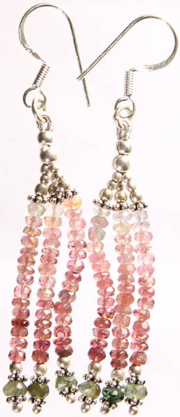 Israel Cut Shower Earrings of Pink and Green Tourmaline