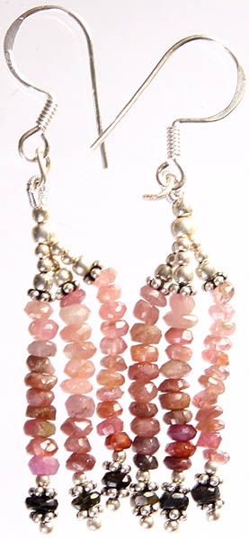 Pink and Black Tourmaline Israel Cut Shower Earrings