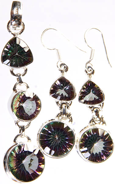 Faceted Mystic Topaz Pendant  with Earrings Set