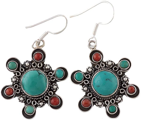 Turquoise with Coral Earrings