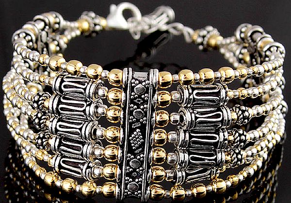 Sterling Filigree Seven-strands Bracelet with Gold Plated Beads