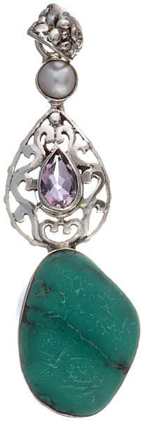 Gemstone Pendant (Turquoise, Amethyst and Pearl)