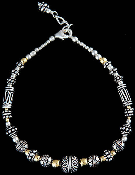 Sterling Filigree Beaded Bracelet with Gold Plated Beads