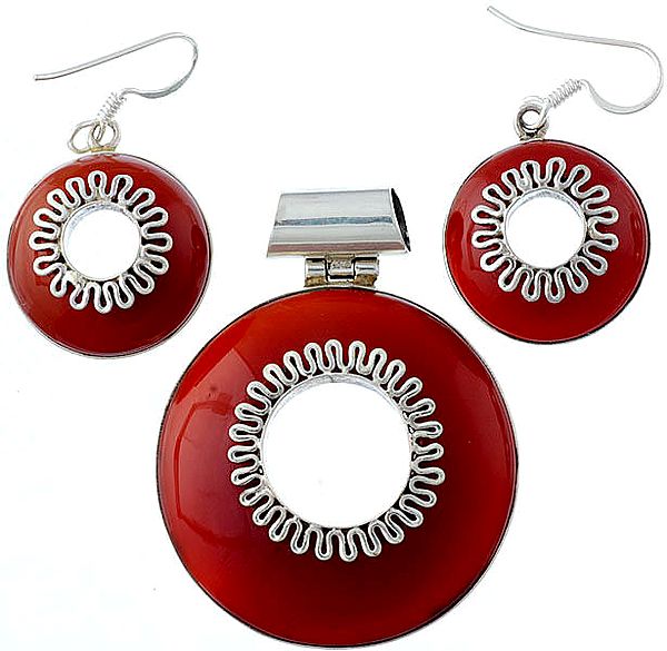 Carnelian Pendant with Matching Earrings Set