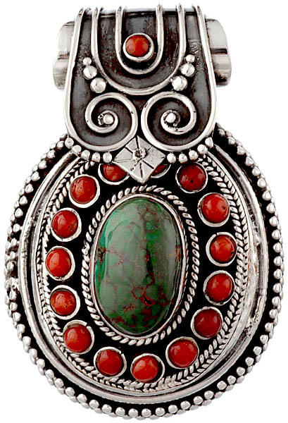 Turquoise and Coral Pendant