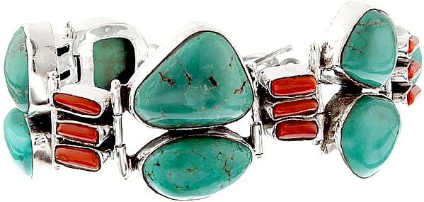 Turquoise and Coral Bracelet
