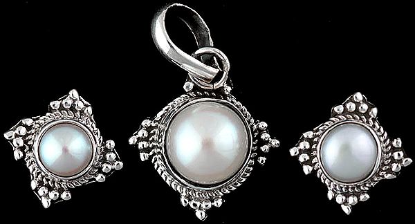 Pearl Pendant with Matching Earrings Set