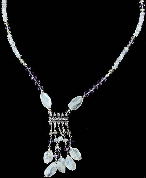 Faceted Gemstone Necklace (Rainbow Moonstone, Amethyst and Peridot)