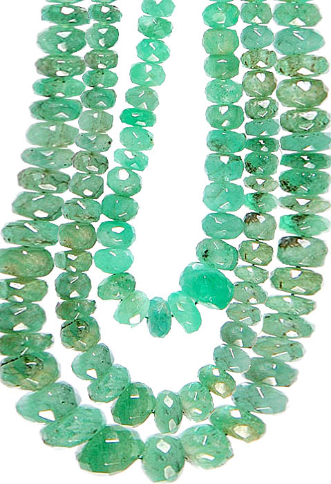 Faceted Emerald Three Strands Necklace