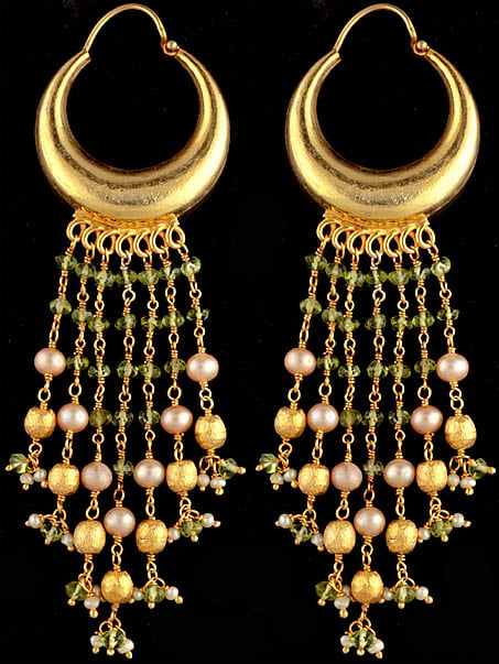 Peridot and Pearl Gold Plated Earrings with