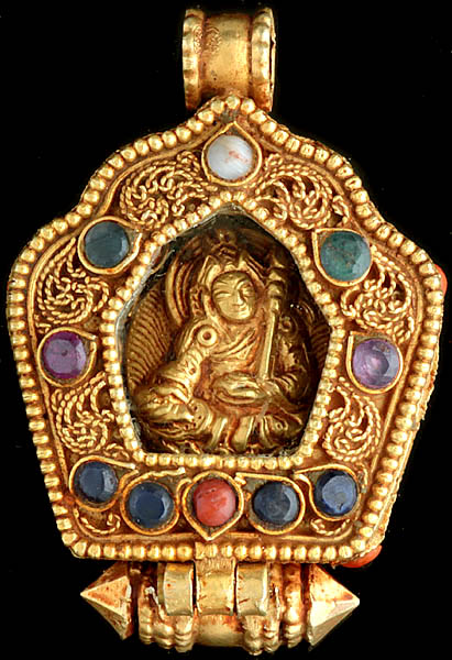 Guru Padmasambhava Gemstone Gau Box Gold Plated Pendant (Coral, Turquoise, Emerald, Black Tourmaline and Pink Tourmaline)