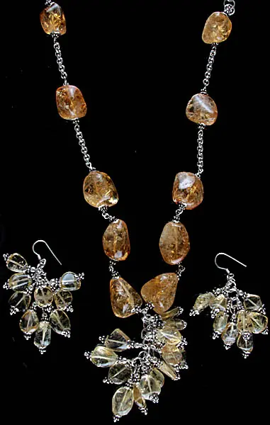Citrine Nuggets Necklace with Earrings Set