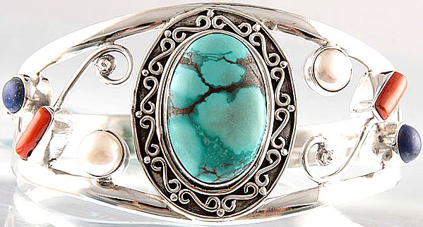Gemstone Bracelet (Turquoise, Coral, Pearl and Lapis Lazuli)