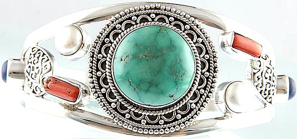 Gemstone Bracelet (Turquoise, Coral, Pearl and Lapis Lazuli)