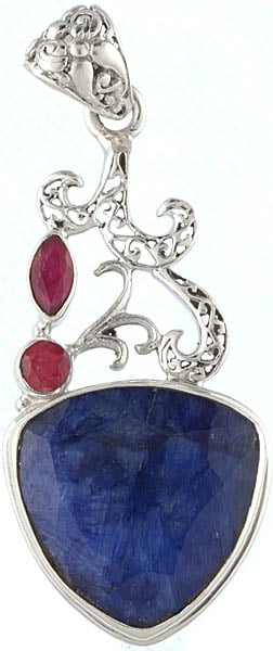 Faceted Blue Sapphire and Ruby Pendant