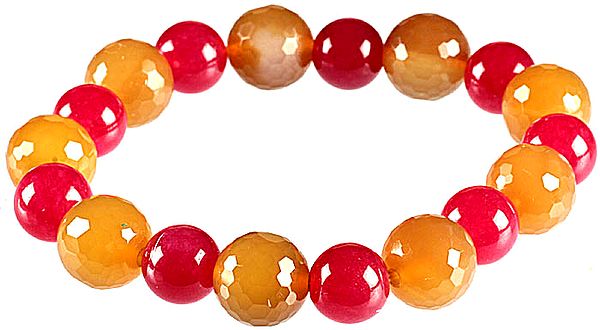 Faceted Pink Chalcedony and Orange Chalcedony Stretch Bracelet