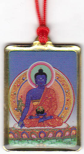 Medicine Buddha Pendant with The Ten Powerful Syllables of The Kalachakra Mantra on Reverse