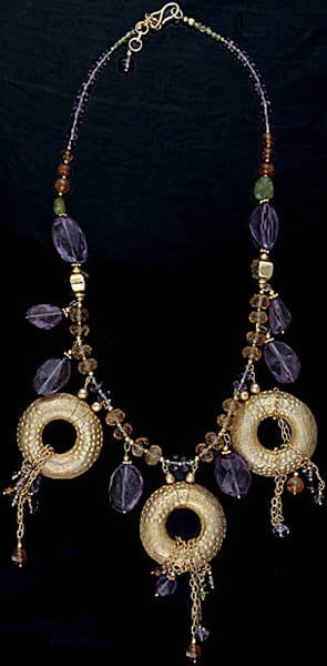 Designer Gold Plated Gemstone Necklace (Amethyst, Citrine, Peridot and Amber)