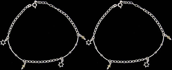 Sterling Chain Anklets with Dangling Stars (Price Per Pair)