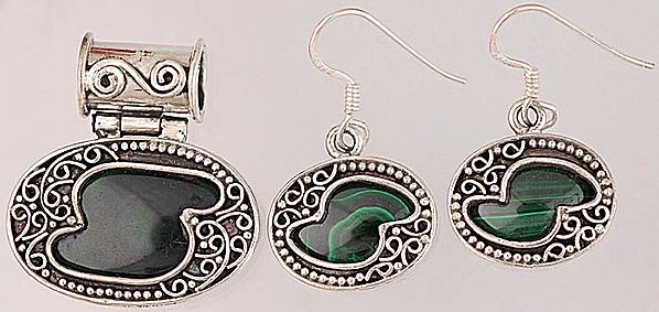 Malachite Pendant with Matching Earrings Set