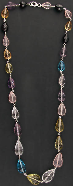 Faceted Gemstone Necklace (Rose Quartz, Lemon Topaz, Crystal, Blue Topaz, Citrine, Black Onyx and Amethyst)
